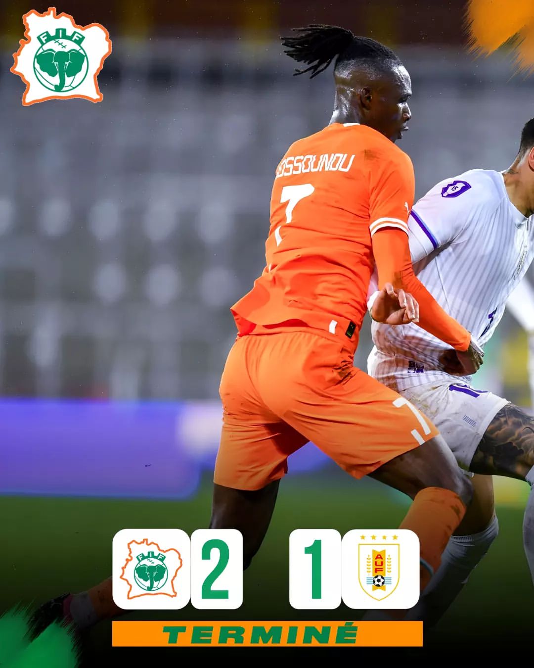 Victoire de la Côte d’Ivoire contre l’Uruguay : Les Éléphants s’imposent 2-1 lors d’un match amical à Lens